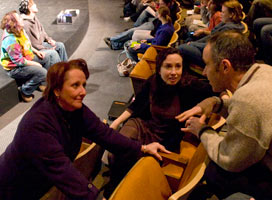 Three faculty directors confer in Harbach Theatre