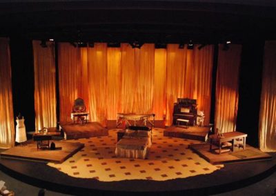 stage picture showcasing the scenery, all of which was sepia tones