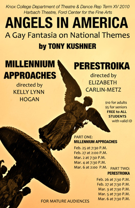Poster for Angels In America Part One: Millennium Approaches with production dates and times
