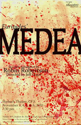 Poster for Medea with production dates and times