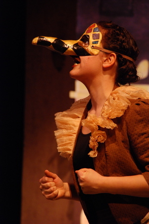 a woman wearing a fancy Venetian style mask