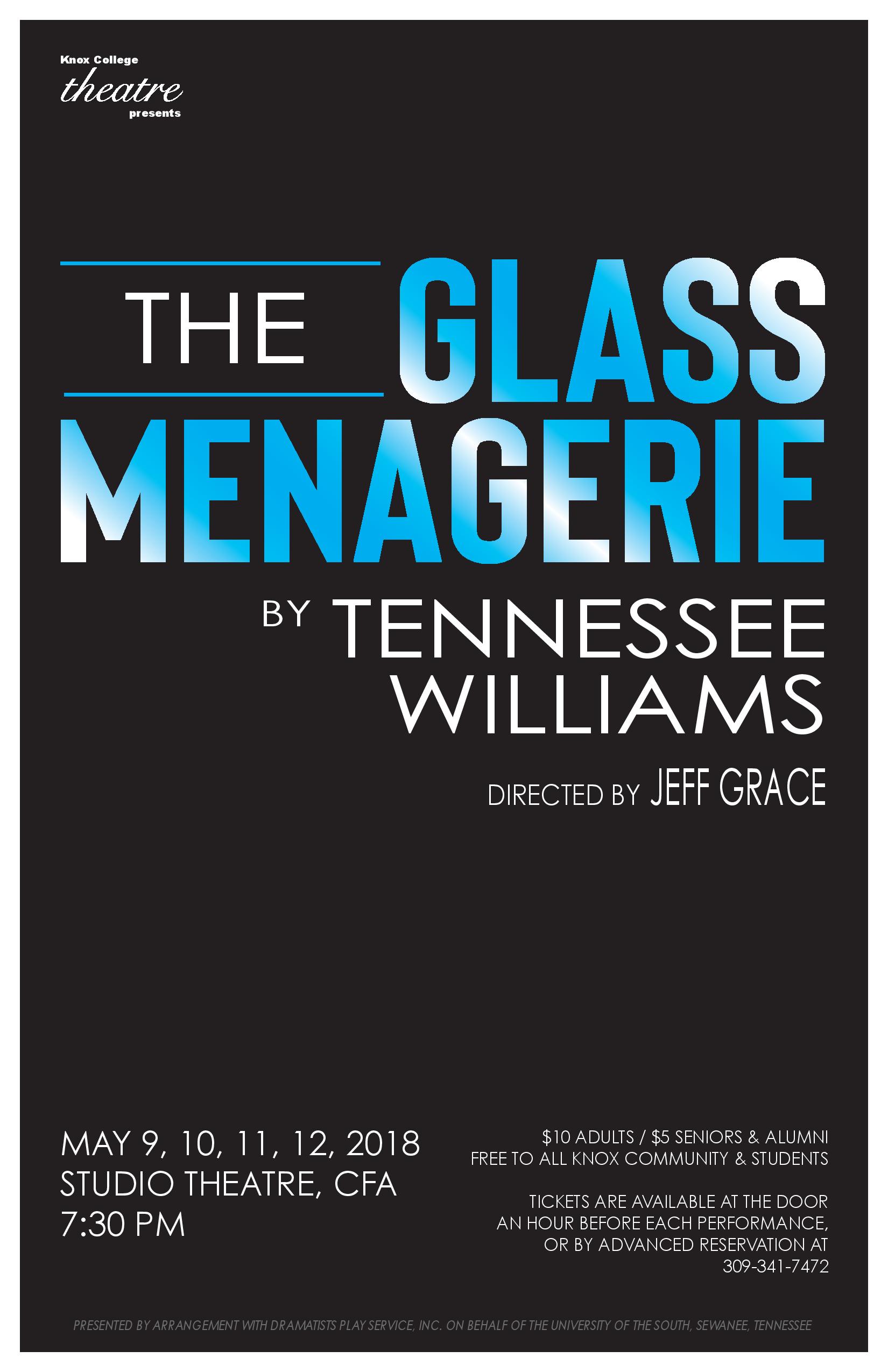 Poster for The Glass Menagerie with production dates and times